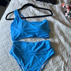 Blue One-Shoulder Bikini Set